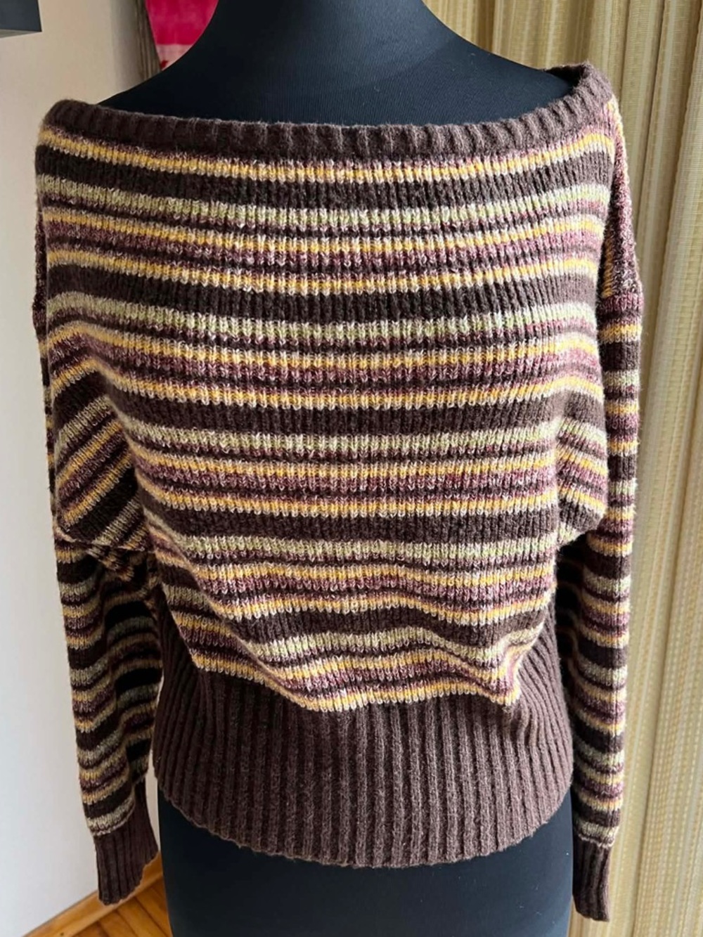 LIKE NEW! Pacsun Your Favorite Cosette Ribbed Off-The-Shoulder Sweater in Stripe